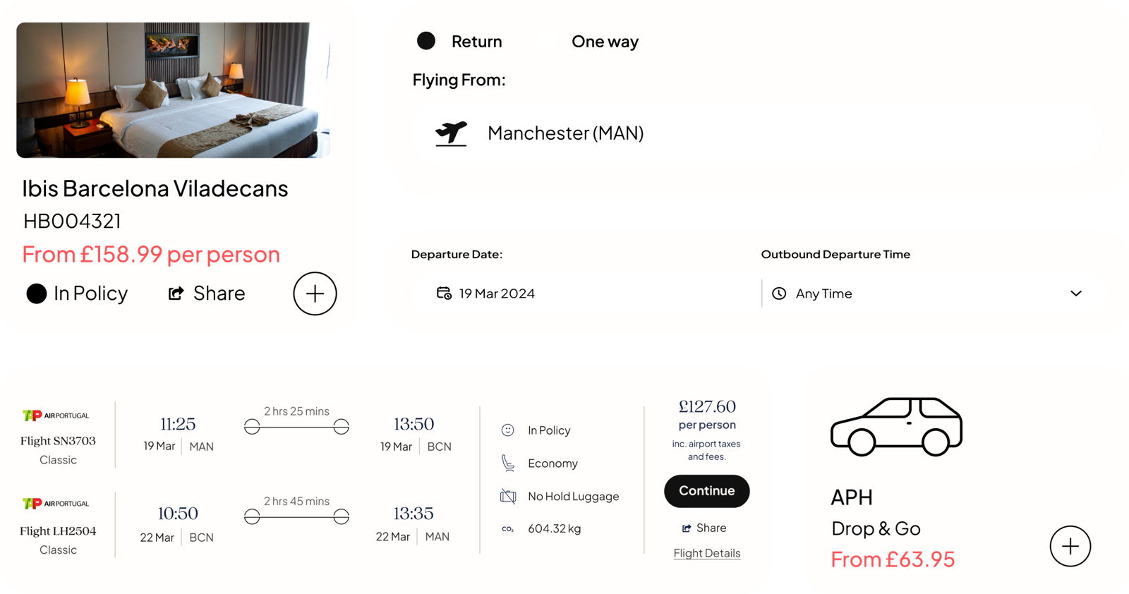 TC Online booking interface